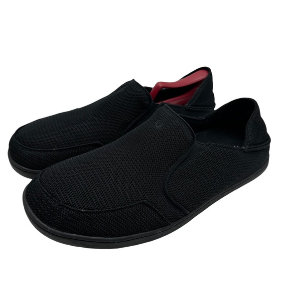 Olukai Nohea Mesh Mens 10 Triple Black Slip On Shoes...